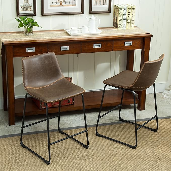 Roundhill rustic saddle seat bar stool with farmhouse-style wood finish – charming bar stool under $100