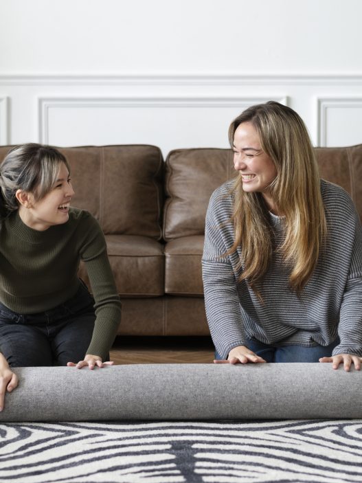 A cozy living room with a correctly sized area rug under the furniture